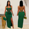 New Women's Hemp Rope Maxi Dress Sexy Criss Cross Cut-Out Halter Neck Backless High Slit Party Dresses Birthday Outfits