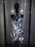 Shining Sequins Women Sexy Halter Off the Shoulder Backless Bodycon Mini Dress Nightclub Party Celebrate Bar Singer Stage Wear