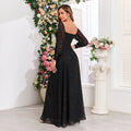 Elegant Luxury Birthday Wedding Party Maxi Dress Prom Evening Sexy  Long Sleeve Slash Neck Formal Women Ball Gown Vestidos