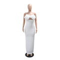 Women Summer Sleeveless V-neck Ruched Flowers Hollow Out Bodycon Long Dresses Sexy Solid Birthday Evening Party Vestidos
