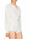 Two Piece Set For Women O Neck Lantern Sleeve Patchwork Buttons Tunic Cardigan Mid Waist Shorts Casual Suit Female