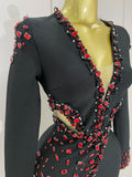 Women Celebrity Sexy Long Sleeve V Neck Rhinestone Black Bandage Dress Elegant Evening Club Luxury Birthday Party Dresses