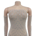 Beautiful Rhinestone Sheer Mesh Maxi Dress With Gloves Glam See-Through Diamonds Long One-Piece Dress Birthday Outfits