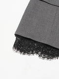 Chic Solid Spliced Lace Edge Blazers for Women Notched Collar Long Sleeve Temperament Designer Coats Female Clothes Style