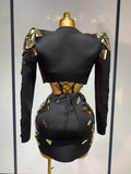 Women Long Sleeve Sequin Mini Bodycon Three Piece Set Birthday Evening Party Costume Bar Nightclub Performance Stage Outfit