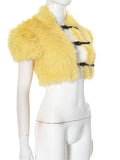 Furs Belt Buckle Crop Coat Women Valentine's Day Short Sleeve Sexy Hottie Midnight Birthday Party Banquet Shawl Tops