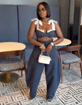 Street Women Set Striped Strapless Bow Crop Top and Long Pants 2026 Spring Party Vacation Sexy Two 2 Piece Set Outfits