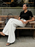 Solid Minimalist Spliced Pockets Pant for Women High Waist Loose Casual Pant Female Fashion Style