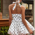 Polka Dot Vacation Mini Dress For Women  High Waist A-line Ball Gown Dress Sleeveless Halter Neck Female Summer Fashion