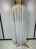 Women Sexy Hollow Out See Through Long Dress Two Piece Set Nightclub Stage Performance Costume Birthday Party Cocktail Dress