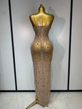 Luxury Rhinestones Sexy Mesh See Through Bodycon Dress Women Birthday Evening Cocktail party Gown Red Carpet Club Stage Outfit