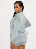 Sexy Ruched Dress Women Deep V-Neck Elegant Peach Hip Full Sleeve Spring Fashion Party Clubwear Skinny Mini Bodycon