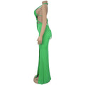 New Women's Hemp Rope Maxi Dress Sexy Criss Cross Cut-Out Halter Neck Backless High Slit Party Dresses Birthday Outfits
