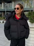 Women Short Hooded Quilted Jacket Oversized Zip Up Full Sleeve Padded Coat Winter Casual Street New Hot Chic Y2k Outerwear 2026
