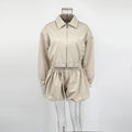 Women's 2 Piece Fashion Lapel Zip Jacket Pleated Shorts Suit Vintage Streetwear New Party  Autumn Female Short Sets