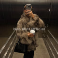 Exclusive 2026 Winter Leopard Print Faux Fur Coat Women Loud Luxury Lapel Collar Midi Long Eco Fox Fur Jacket Outerwear