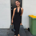 Polka Dot Hanging Neck Long Dress Women Elegant Strapless Sexy Lace-up Sleeveless Backless Fashion Club Party Dresses