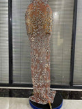 Sparkly Crystal Mesh See Through Women Sleeveless Sexy Bodycon Long Gowns Dress Evening Party Celebrate Birthday Outfit