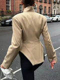 Chic Irregular Women Jackets Stand Collar Long Sleeve Vintage Slim Jacket for Business Commute Casual Outing New