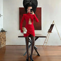Black Hollow Out Mini Dress Women Chic Long Sleeves Waist Cinching Slim Short Dresses Lady Fashion Evening Party Vestidos