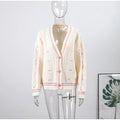 Printed V-neck Knit Cardigan Women Fashion Color Blocked Single Breasted Full Sleeve Sweater Cardigan Female Fall Chic Knitwear