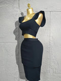 Minimalist Women New Sexy Backless Ruffles Red Bandage Two Pices Set Celebrity Evening Elegance Birthday Party Dress