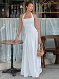 Solid Square Neck Around The Neck Maxi Dress Slim Fit Sleeveless Backless Long Gowns Elegant Women's Dinner Guest Evening Robes
