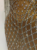Luxury Sparkly Rhinestones Tassel Transparent Mesh Stretch Long Dress Women Evening Celebrate Birthday Dress Sexy Stage Costumes