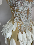 Luxury Sparkly Diamonds Pearls Strapless Mesh Maxi Dress Elegant Eveing Birthday Party Sexy Nightclub Performance Stage Costume