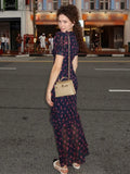 Floral Puff Sleeves Maxi Dresses Women's Slim Waist-cinching Hip-wrap V-neck Dress 2026 New Ladies Summer Vacation Outwear
