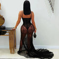 Women Spaghetti Straps Mermaid Evening Gown Wedding Guest Dress Sexy Sheer Padded Lace Backless Formal Party Maxi Dresses