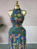 Fall Women O-neck Sleeveless Print Mermaid Maxi Dress Evening Birthday Beach Sexy Night Party Long Dresses