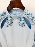 Elegant Long Sleeve Stand Sequin Slim Long Dress Women Pink Sky Blue Maxi Dresses Formal Eveing Party Club Gowns