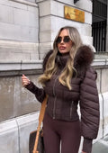 Women Cropped Puffer Jacket Stand Collar Full Zip Long Sleeve Ribbed Hem Warm Slim Fit Winter 2026 Lady Daily Casual Outerwear