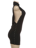 Metal Hollow Dress Woman Sexy Patchwork Summer O-Neck Sleeveless Skinny Peach Hip Midnight Club Party Mini Bodycon