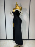 Women Luxury Designer Pearls V Neck Maxi Long Bandage Bodycon Dress Celebrity Evening Party Birthday Gowns Singer Stage Costumes