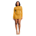 Women Sexy Long Sleeve Diamond Mesh Bodycon Night Out Dress Birthday Party Costume Bar Nightclub Stage Performance Clothing