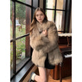 Women's Faux Fox Fur Coat Long Sleeve Lapel Collar Fluffy Thick Warm Short Mid Fall Winter Daily Street Fashion Outerwear 2026