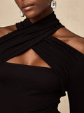 Sexy Off Shoulder Hollow Out Slim T Shirt for Women Halter Long Sleeve Spliced Metal Buckle Temperament Tees Female Fashion
