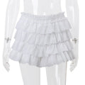Fungus Trim 2Piece Sets Female Long Sleeve Straps Square Collar Tops+Tierred Short Skirts Elastic Waist Matching Suit