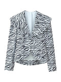 Zebra Stripe Print Two Piece Set for Women Lapel Long Sleeve Spliced Zipper Short Coat Mid Waist Knee Skirt Female