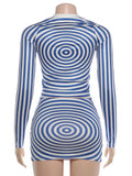 Thread Printing 2-Piece Set Women o-Neck Full Sleeve Crop Tops+Mini Sexy Skirt Simple Skinny Elasticity Streetwear