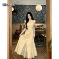 Olive Girl Yellow Dramatic Qipao for Ren Faire 2026 Garden Wedding Fairycore Photoshoot Everyday Wear S-XXL XS-3XL Plus Size Dramatic Silhouette Romantic Garden Party Editorial Not Costume Qipao Cheongsam Chinese Dress Chinese Heritage Fashion Women
