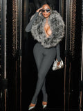 Furry Deep V-Neck Jumpsuits Woman Hipster Patchwork Trend Sexy Stretch Fitness Club Activity Luxury Midnight Overalls