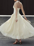 Sexy Evening Tunic Spliced Buttons Dress for Women V Neck Sleeveless High Waist Patchwork Folds Temperament Dresses Female