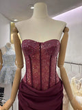 Luxury Strapless Corset Mermaid Maxi Dress for Women Lace Bodice Satin Ruched Skirt for Formal Evening Party Prom Long Gown