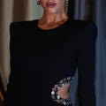 Solid Spliced Sequines Slimming Dresses for Women O Neck Long Sleeve Temperament Dress Female Fashion Style