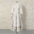 Luxury Afternoon Tea High Neck Pleated Maxi Dress for Women Puff Sleeve Ruched Waist Tiered Flared Skirt for Wedding Guest
