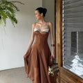 Sexy Patchwork Pleated Women's Long Dress Slim Backless Sleeveless Split Empire Female Dresses 2026 Summer Beach Party Lady Robe