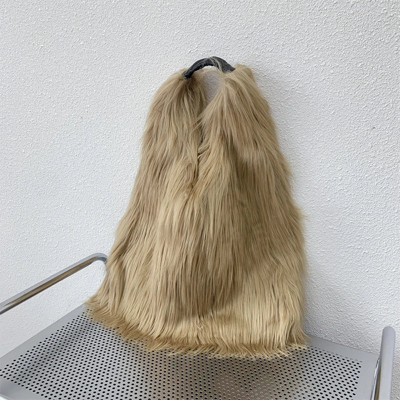 00s Cool Y2k Street Girls Hot Fluffy Furry Shoulder Bag Women Luxury Brand Fashion Faux Fur Hobos Big Tote Bag Harajuku Handbags